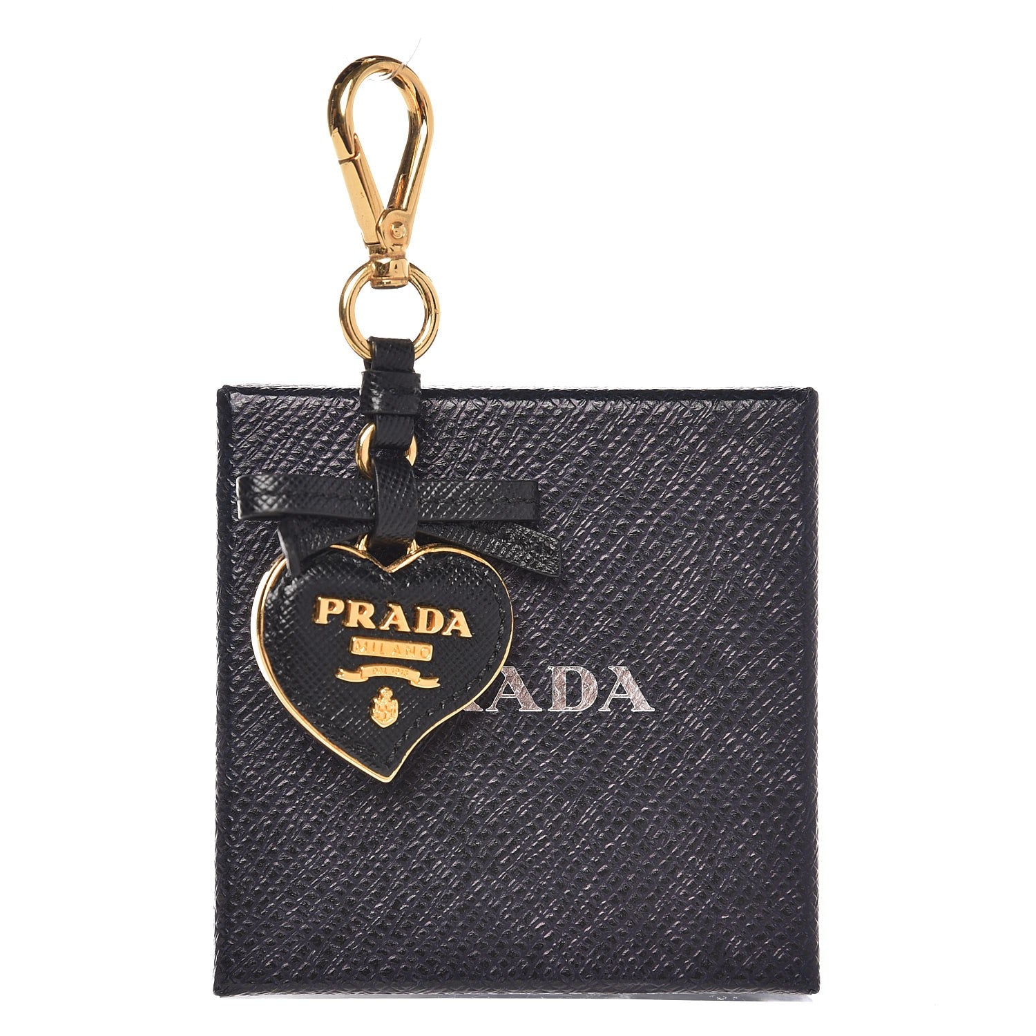 Prada Saffiano Heart Keychain Charm Nero Black 3 of 6