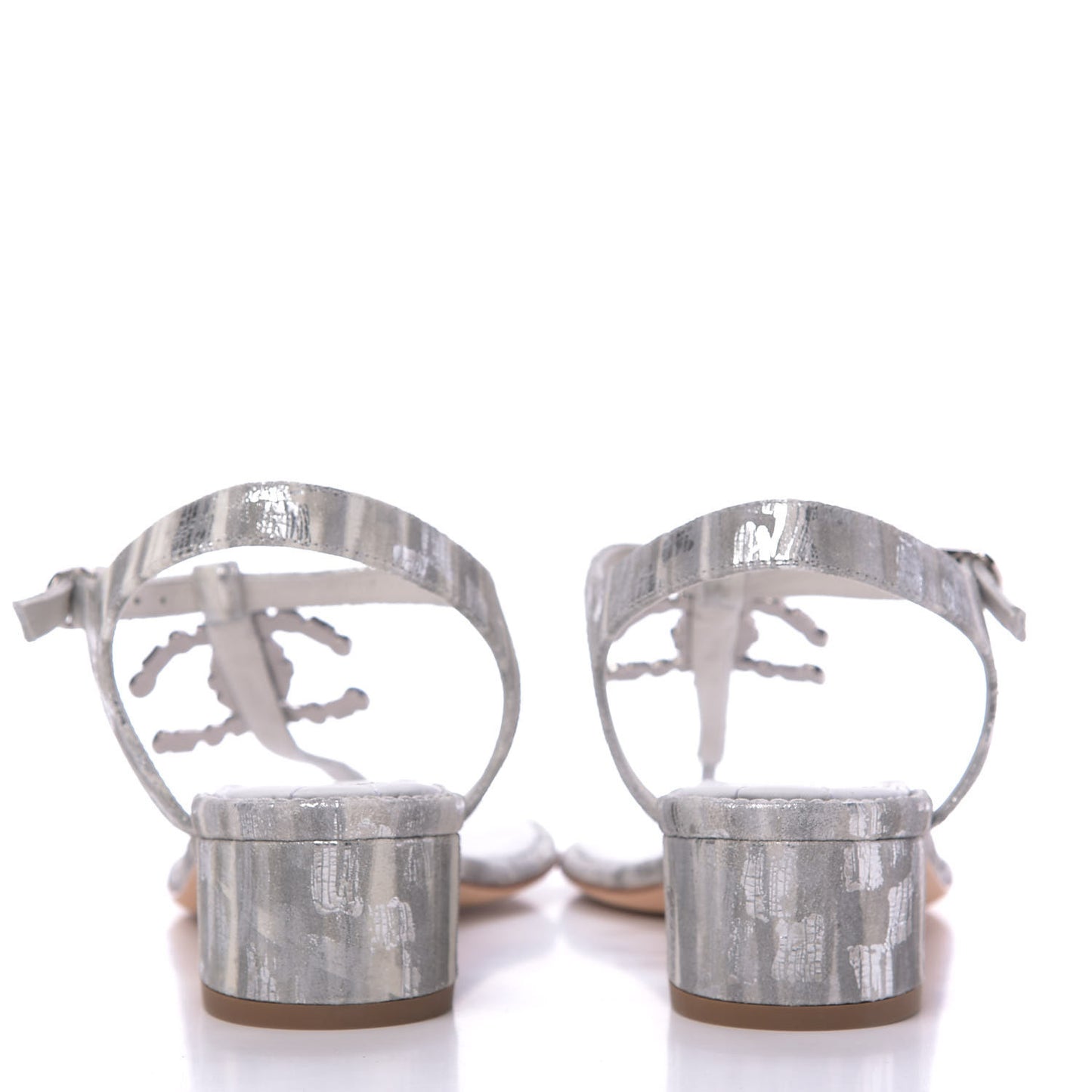 Laminated Suede Goatskin CC Thong Sandals 38 White Silver