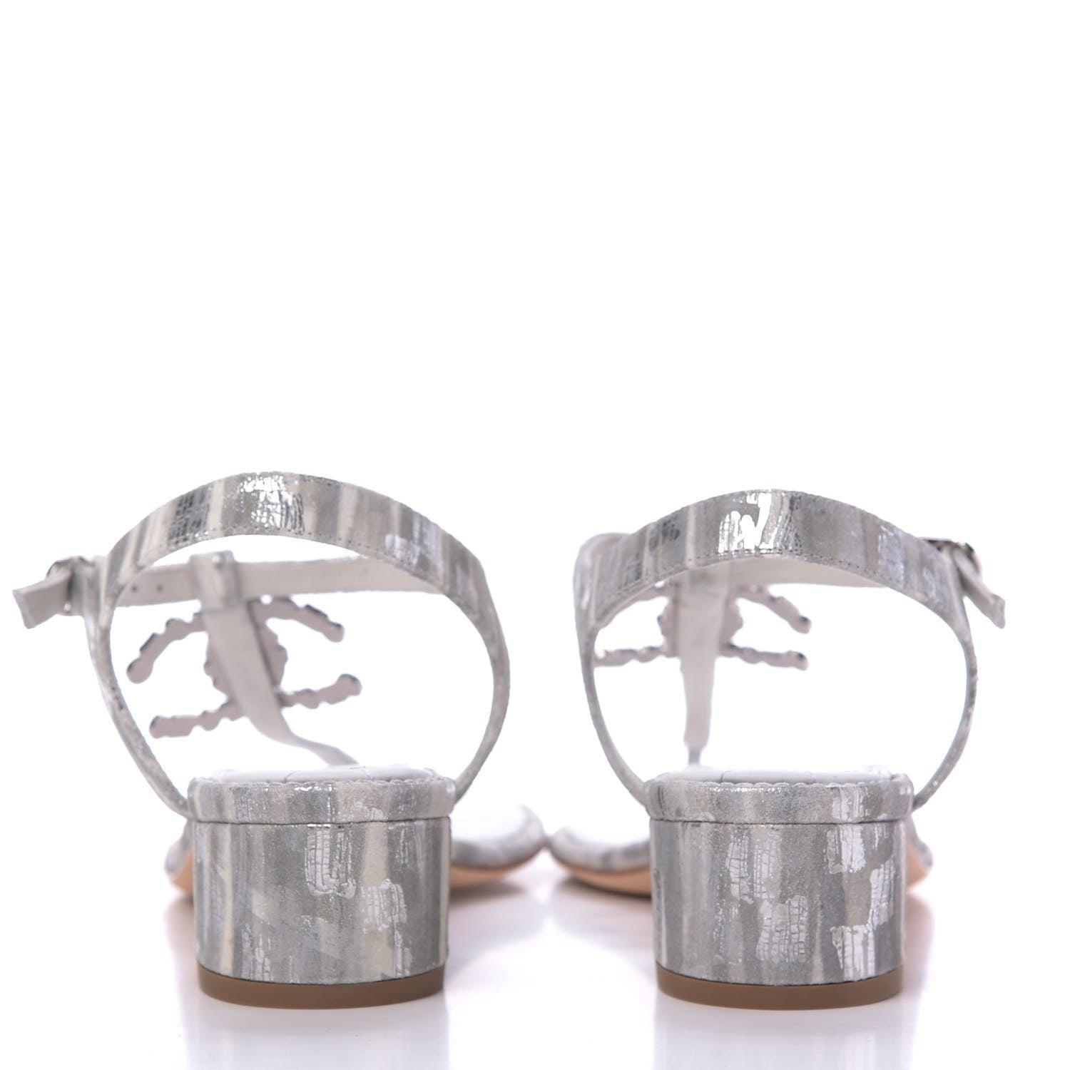 Chanel Laminated Suede Goatskin CC Thong Sandals 38 White Silver 7 of 10