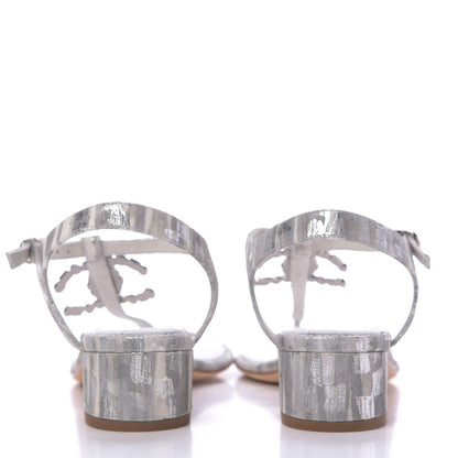 Chanel Laminated Suede Goatskin CC Thong Sandals 38 White Silver 7 of 10