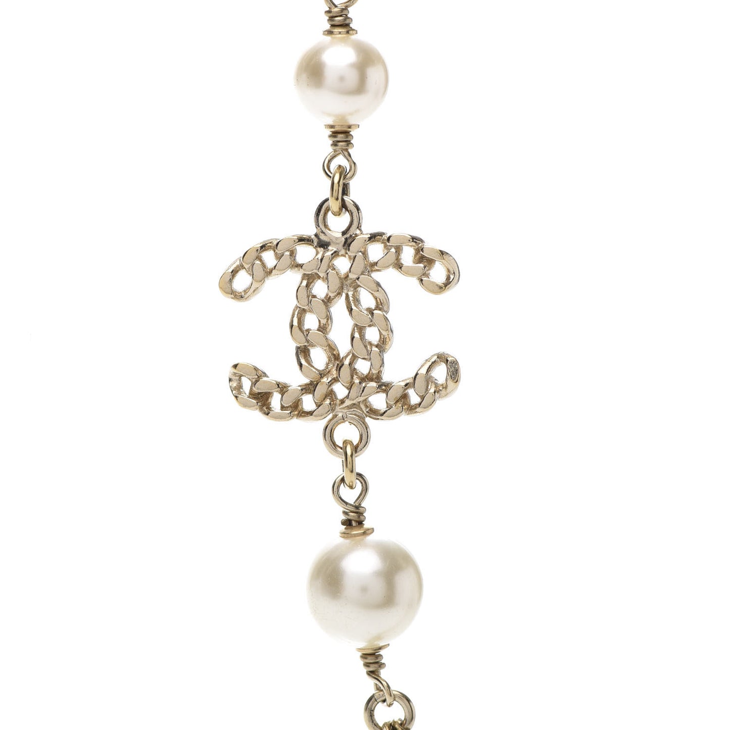 Pearl Chain CC Multi Strand Necklace Gold