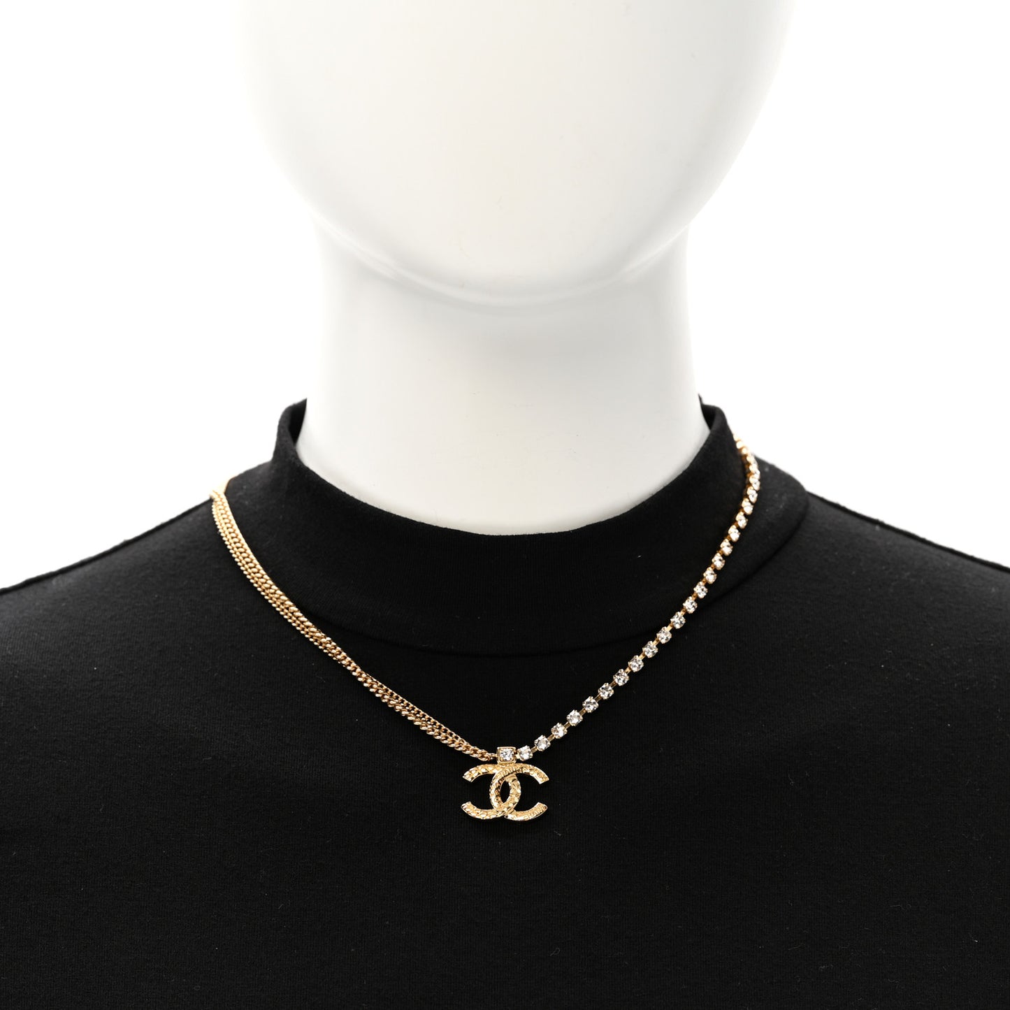 Metal Crystal Quilted CC Pendant Necklace Gold