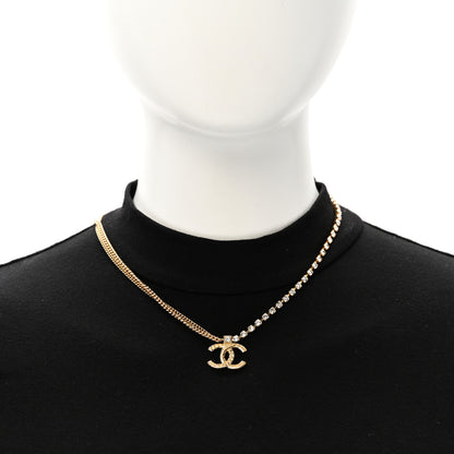 Chanel Metal Crystal Quilted CC Pendant Necklace Gold 2 of 6
