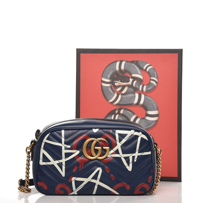Gucci Calfskin Matelasse GucciGhost Small GG Marmont Chain Shoulder Bag Blue Agata Hibiscus Red 8 of 8