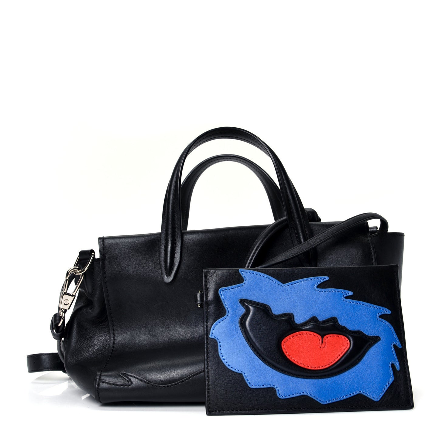 Calfskin Small Ames Patchwork Satchel Black