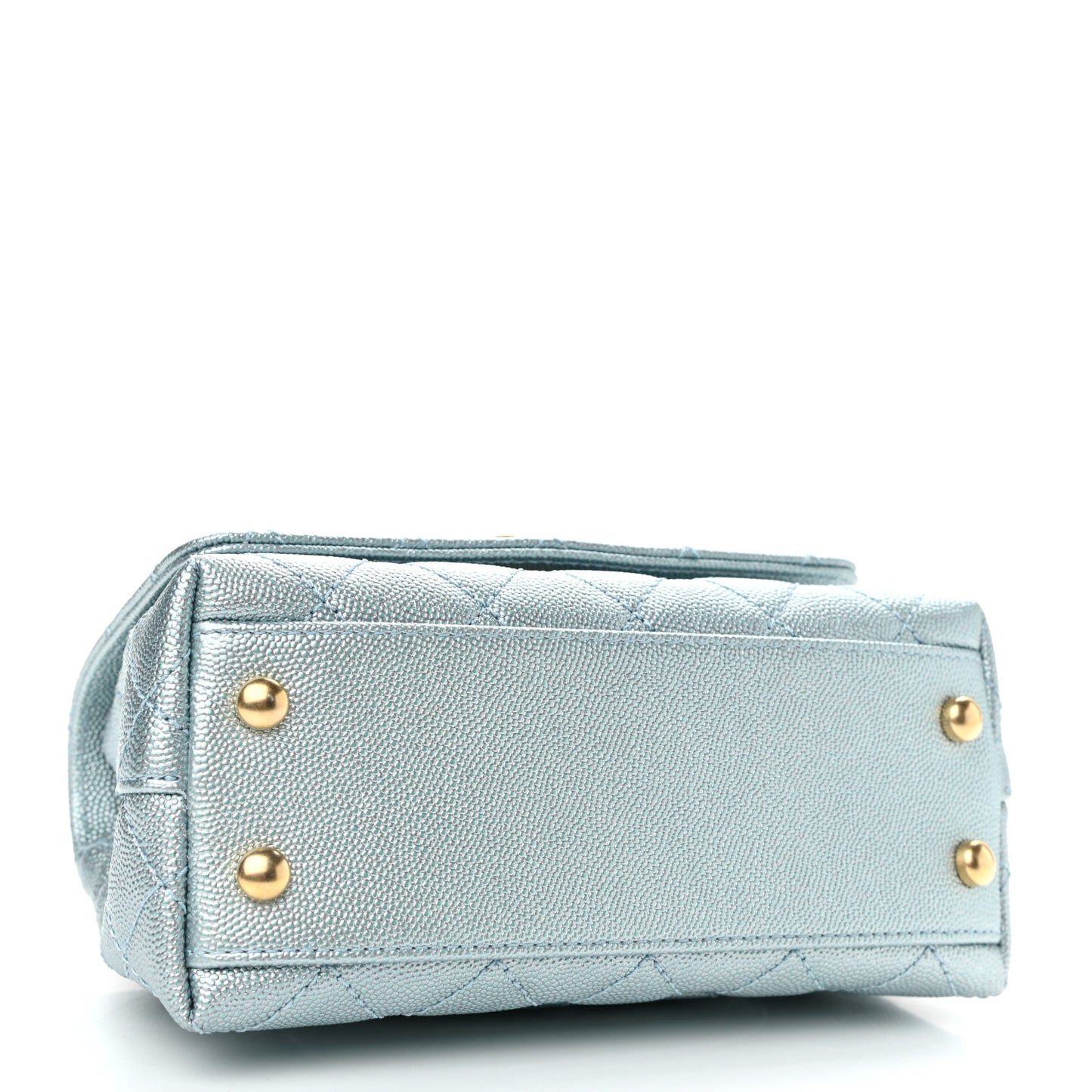Metallic Caviar Quilted Extra Mini Coco Handle Flap Light Blue