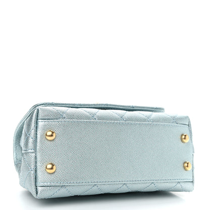 Chanel Metallic Caviar Quilted Extra Mini Coco Handle Flap Light Blue 4 of 10