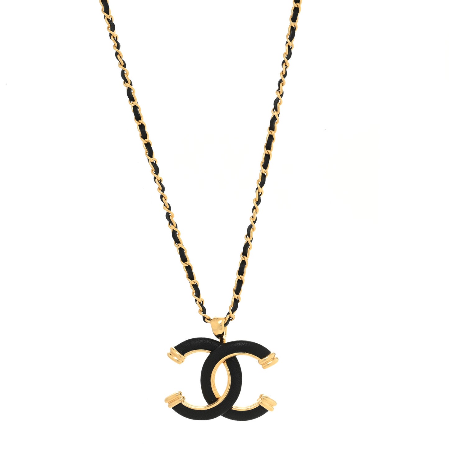 Metal Lambskin Chain CC Necklace Black Gold