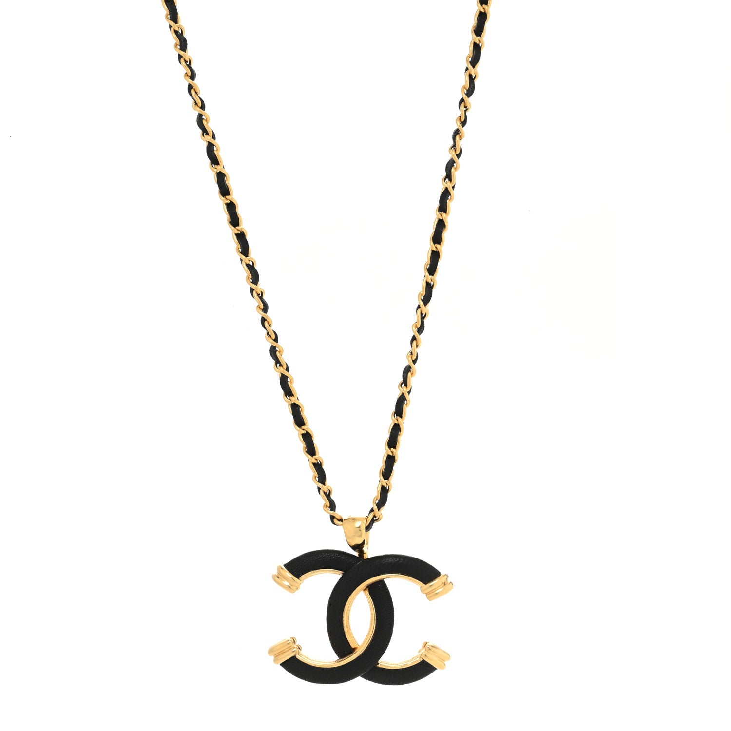 Chanel Metal Lambskin Chain CC Necklace Black Gold 1 of 3