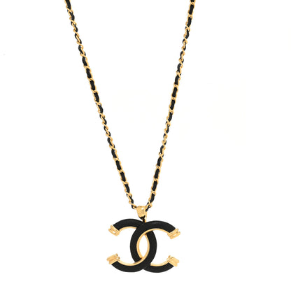 Chanel Metal Lambskin Chain CC Necklace Black Gold 1 of 3