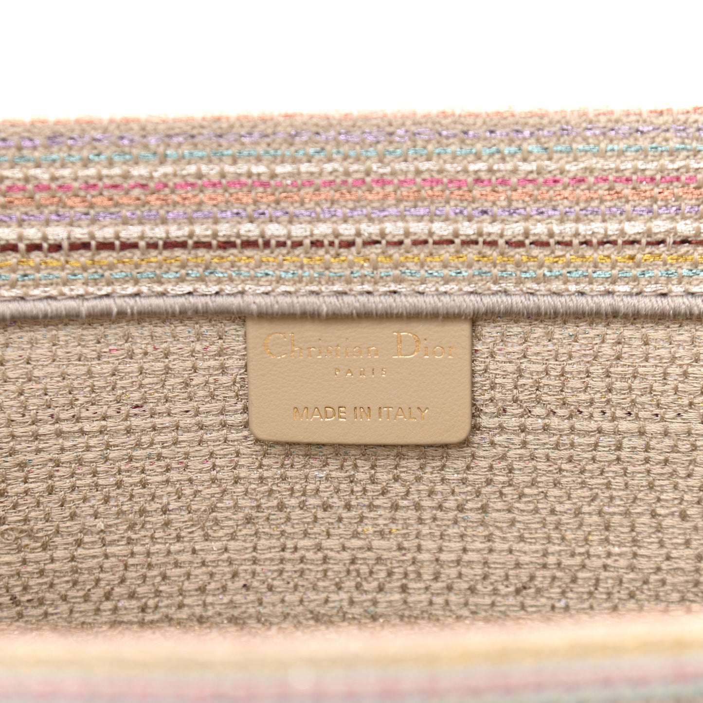 Canvas Embroidered Medium Stripes Book Tote Beige Multicolor