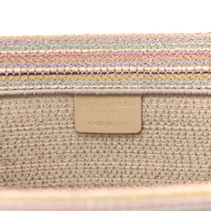 Christian Dior Canvas Embroidered Medium Stripes Book Tote Beige Multicolor 5 of 10