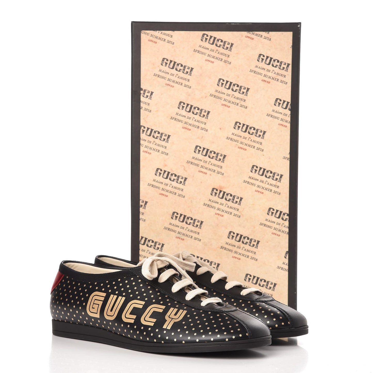 X SEGA Calfskin GUCCY Stars Mens Falacer Sneakers 9 Black