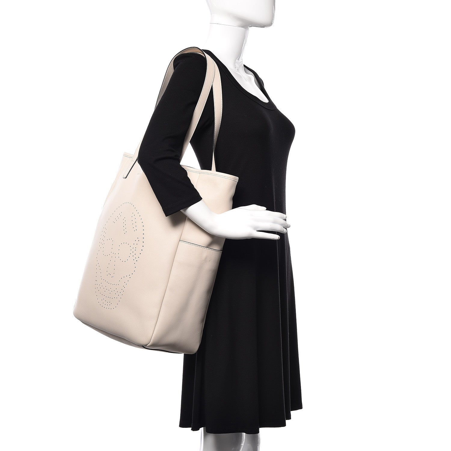 Alexander McQueen Calfskin Skull Perforated Tote Off White 2 of 14