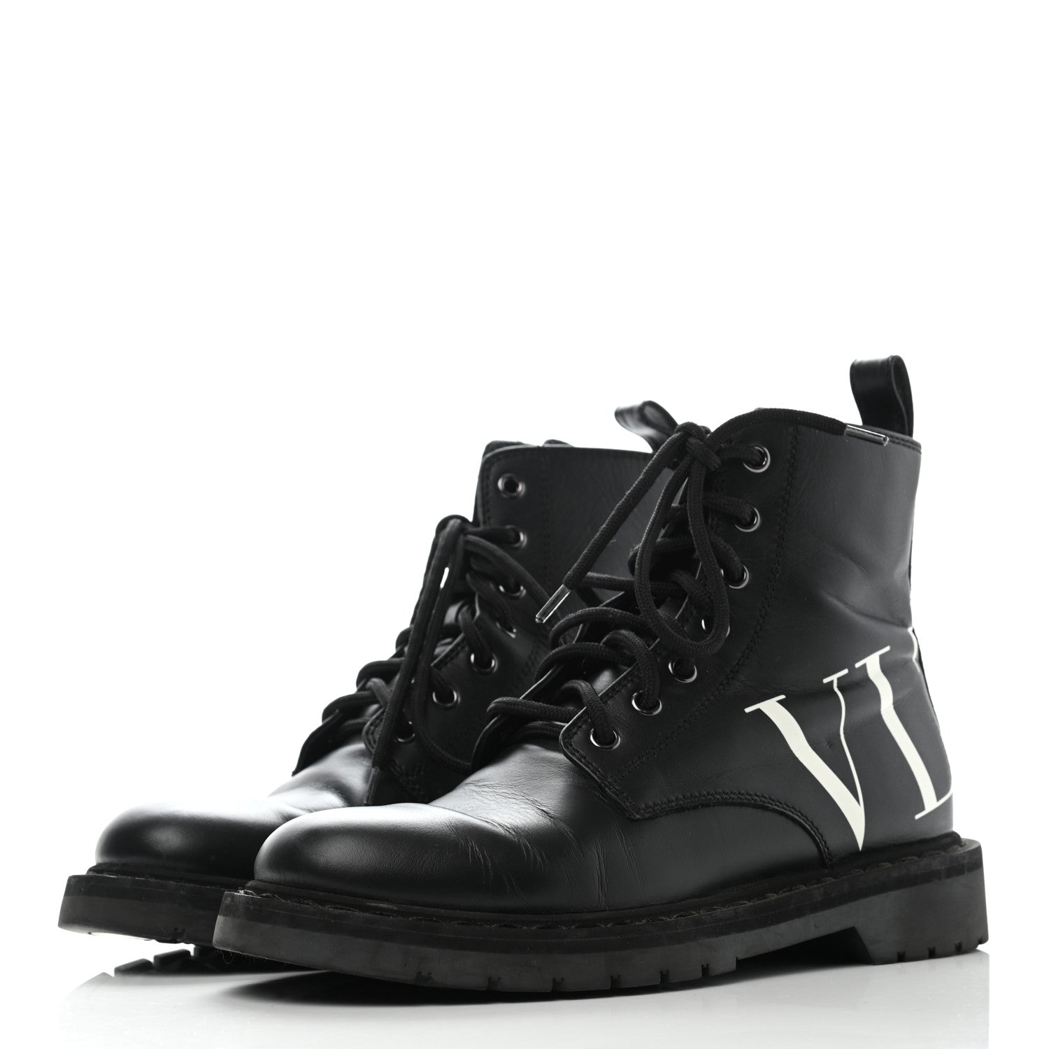 Valentino Garavani Calfskin VLTN 20mm Combat Boots 36.5 Black White 1 of 11