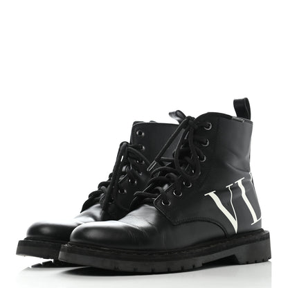 Valentino Garavani Calfskin VLTN 20mm Combat Boots 36.5 Black White 1 of 11