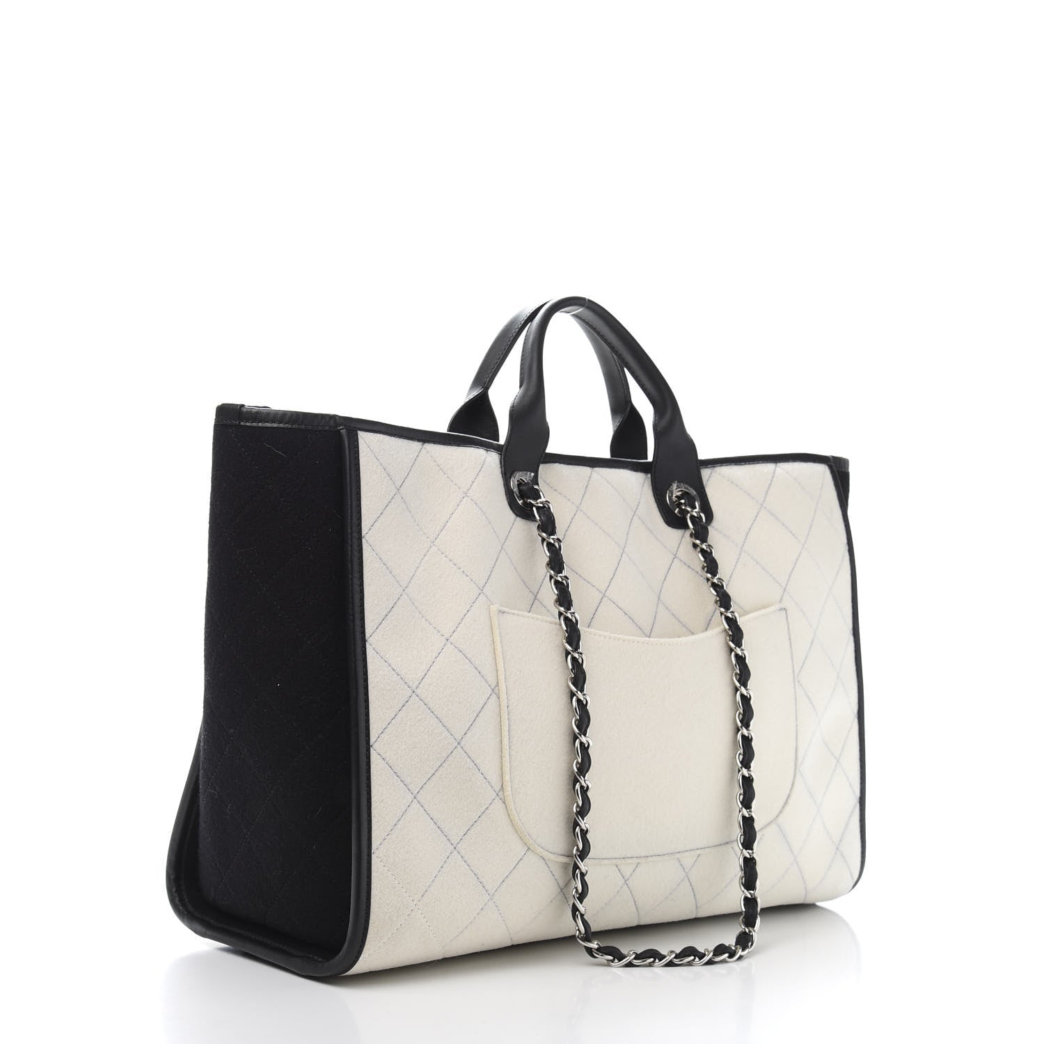 Chanel Wool Felt Calfskin Large Deauville Tote Black White 3 of 10