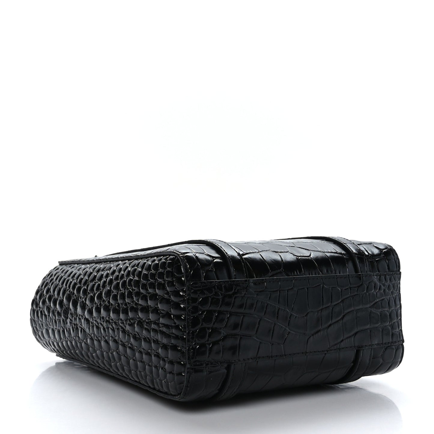 Shiny Calfskin Logo Crocodile Embossed XXS Everyday Tote Black