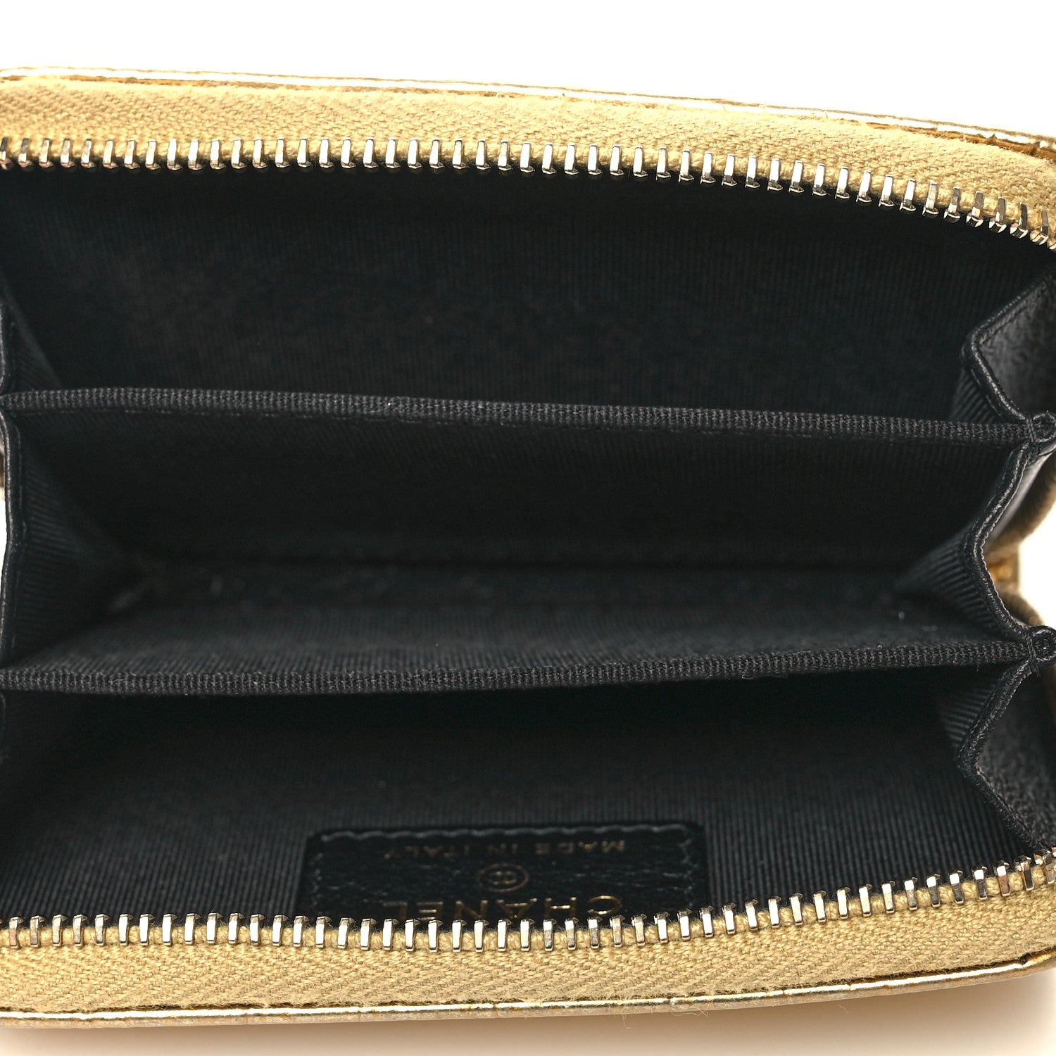 Chanel Metallic Calfskin Crocodile Embossed Cocodile Zip Coin Case Gold 5 of 8