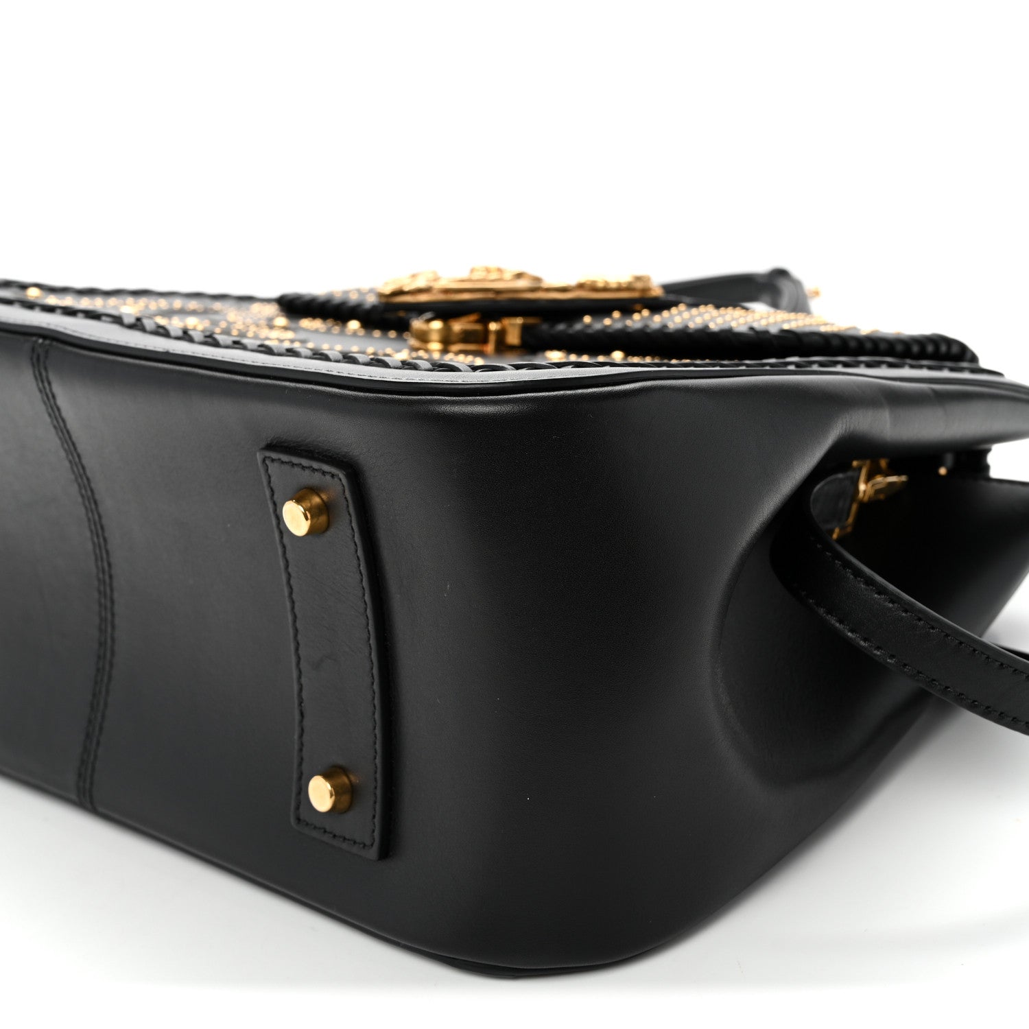 Versace Vitello Western Studded Virtus Top Handle Shoulder Bag Black 9 of 9