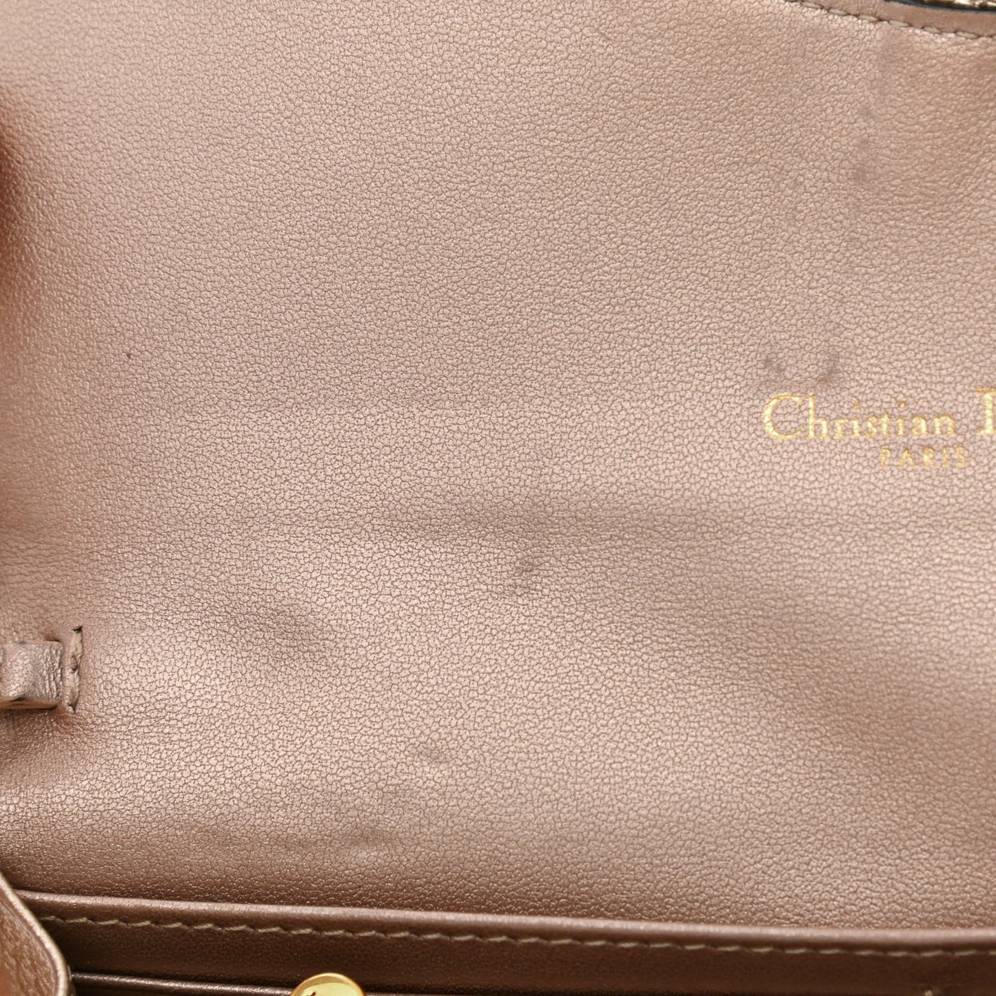 Metallic Grained Calfskin Saddle Chain Wallet Pouch