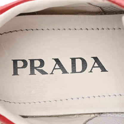 Prada Vitello Sport Spazzolato Rois Triangle Logo Womens Downtown Low Top 30mm Sneakers 38.5 White Lacca 8 of 11