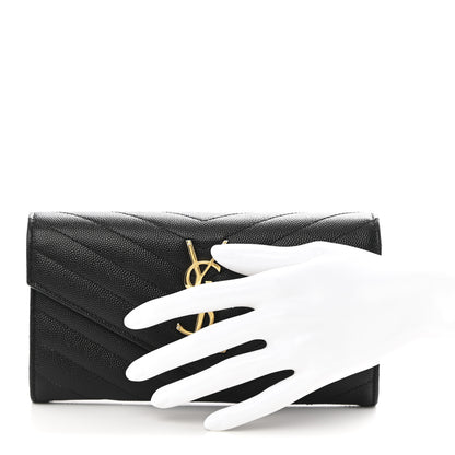 Saint Laurent Grain De Poudre Matelasse Chevron Monogram Flap Wallet Black 2 of 10