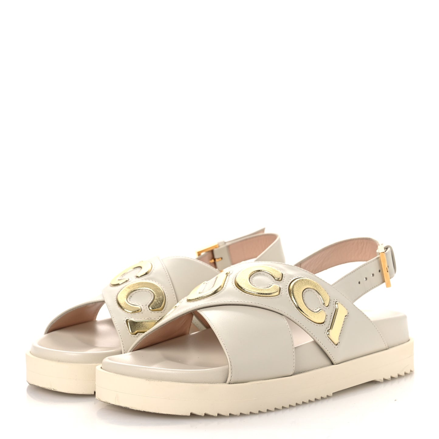 Calfskin Elizabeth Nappa Charlotte Logo Slingback Sandals 37.5 Mystic White Platino