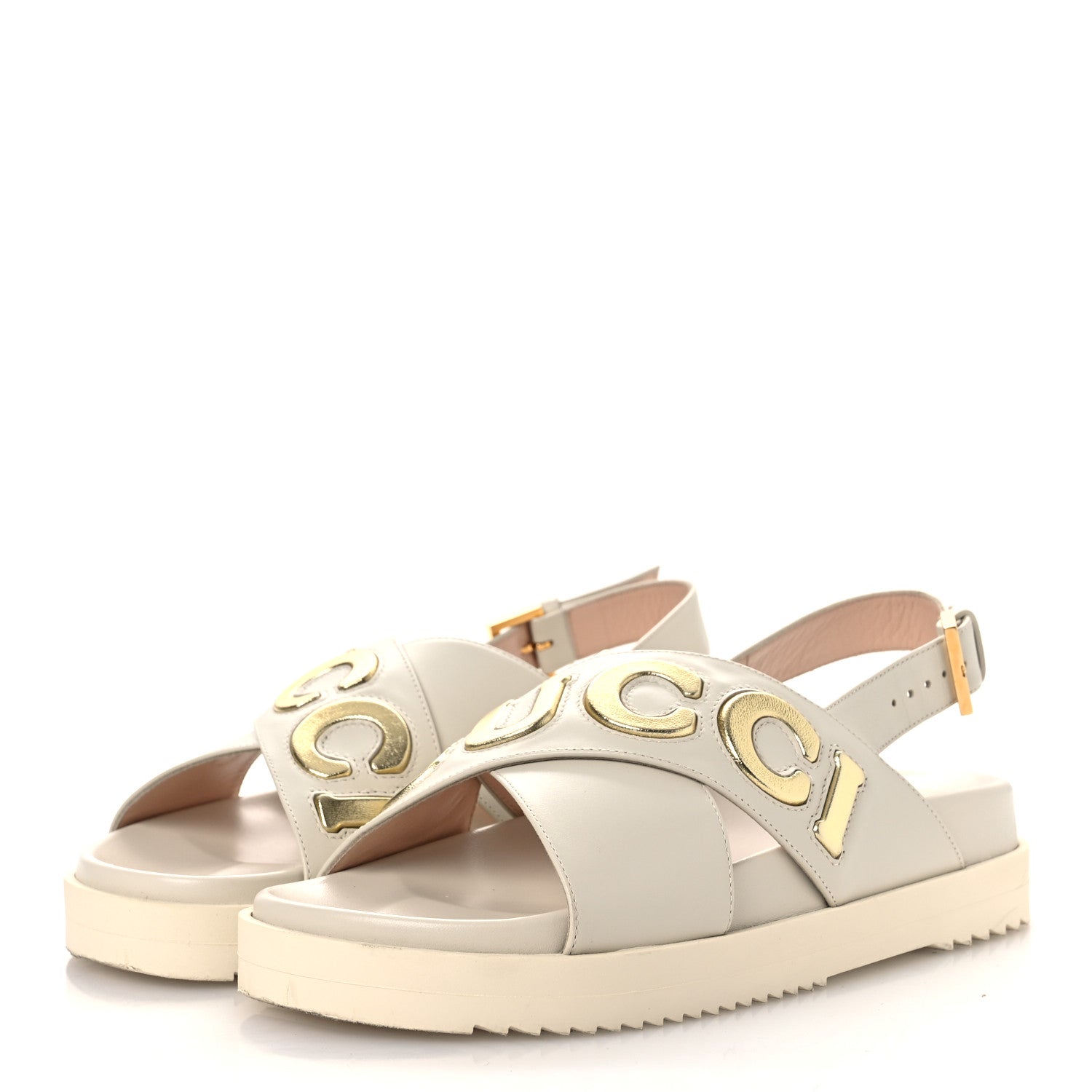 Gucci Calfskin Elizabeth Nappa Charlotte Logo Slingback Sandals 37.5 Mystic White Platino 4 of 15