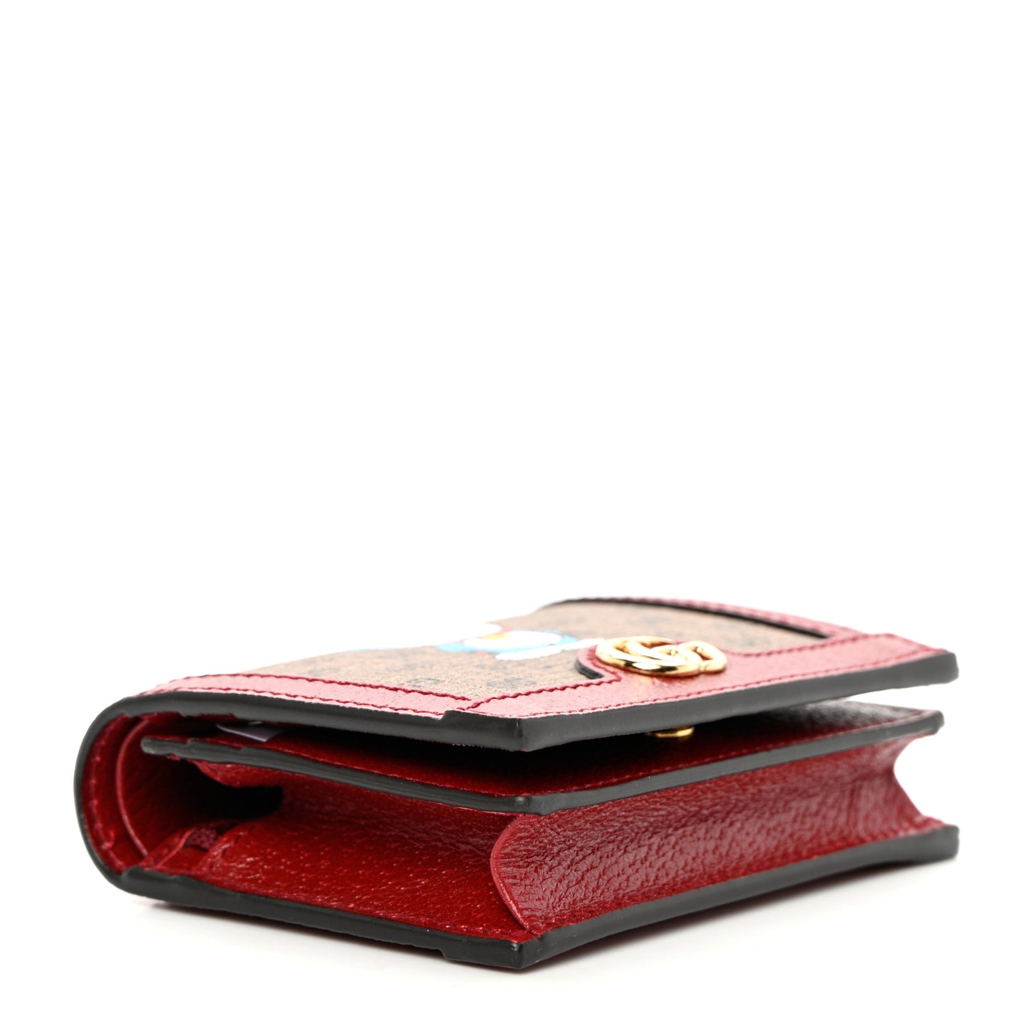 X DORAEMON Mini Vintage GG Supreme Monogram Card Case Wallet Beige Cherry Red