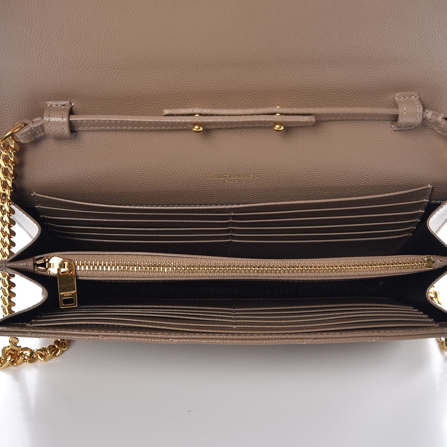 Grain De Poudre Matelasse Chevron Monogram Chain Wallet Light Taupe