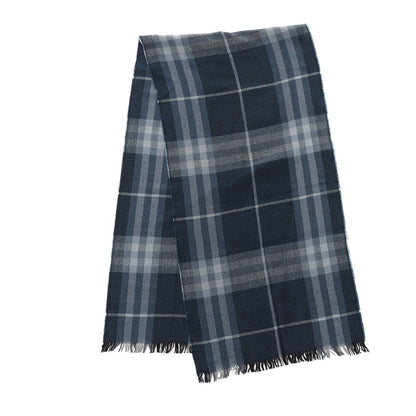 Burberry Merino Wool Cashmere Giant Check Lightweight Scarf Dark Navy 3 of 5