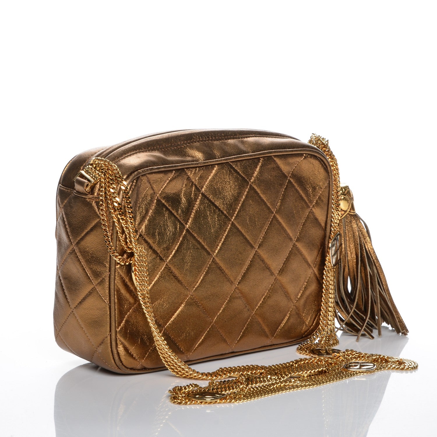 Chanel Metallic Lambskin Quilted Tassel Camera Case Bronze 3 of 8