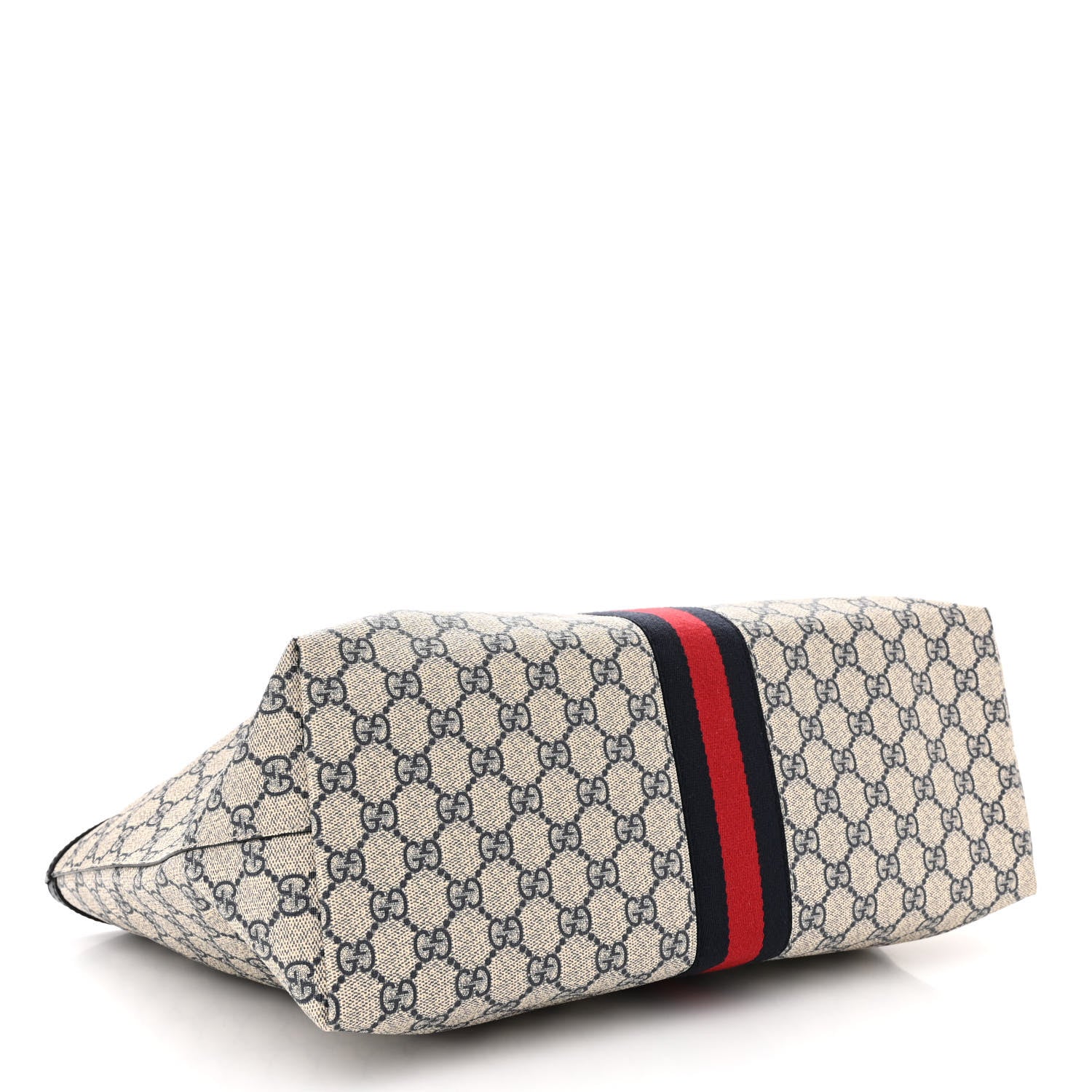 Gucci GG Supreme Monogram Textured Calfskin Web Medium Ophidia Shopping Tote Beige Blue 4 of 12