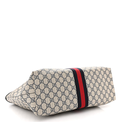 Gucci GG Supreme Monogram Textured Calfskin Web Medium Ophidia Shopping Tote Beige Blue 4 of 12