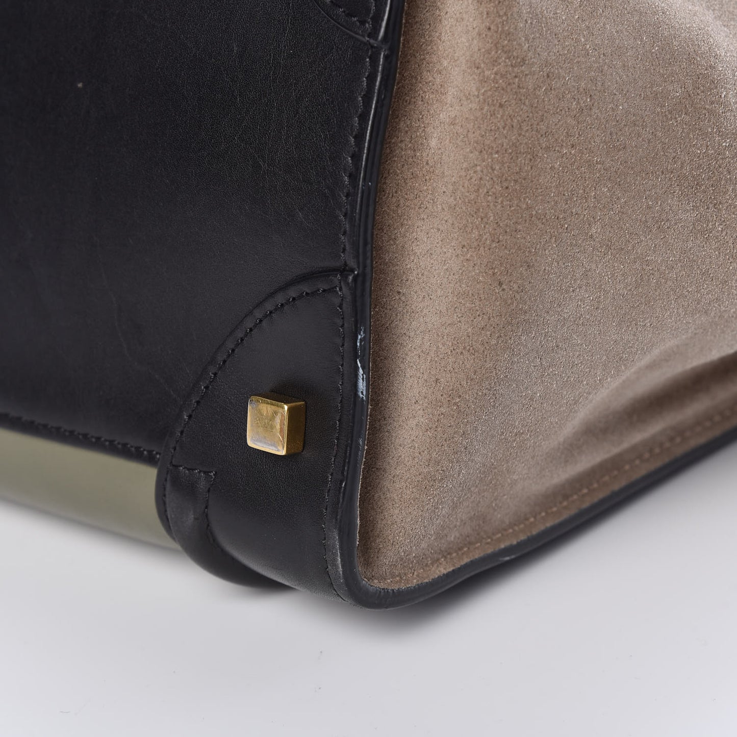 Satin Calfskin Suede Mini Tri-Color Luggage Almond