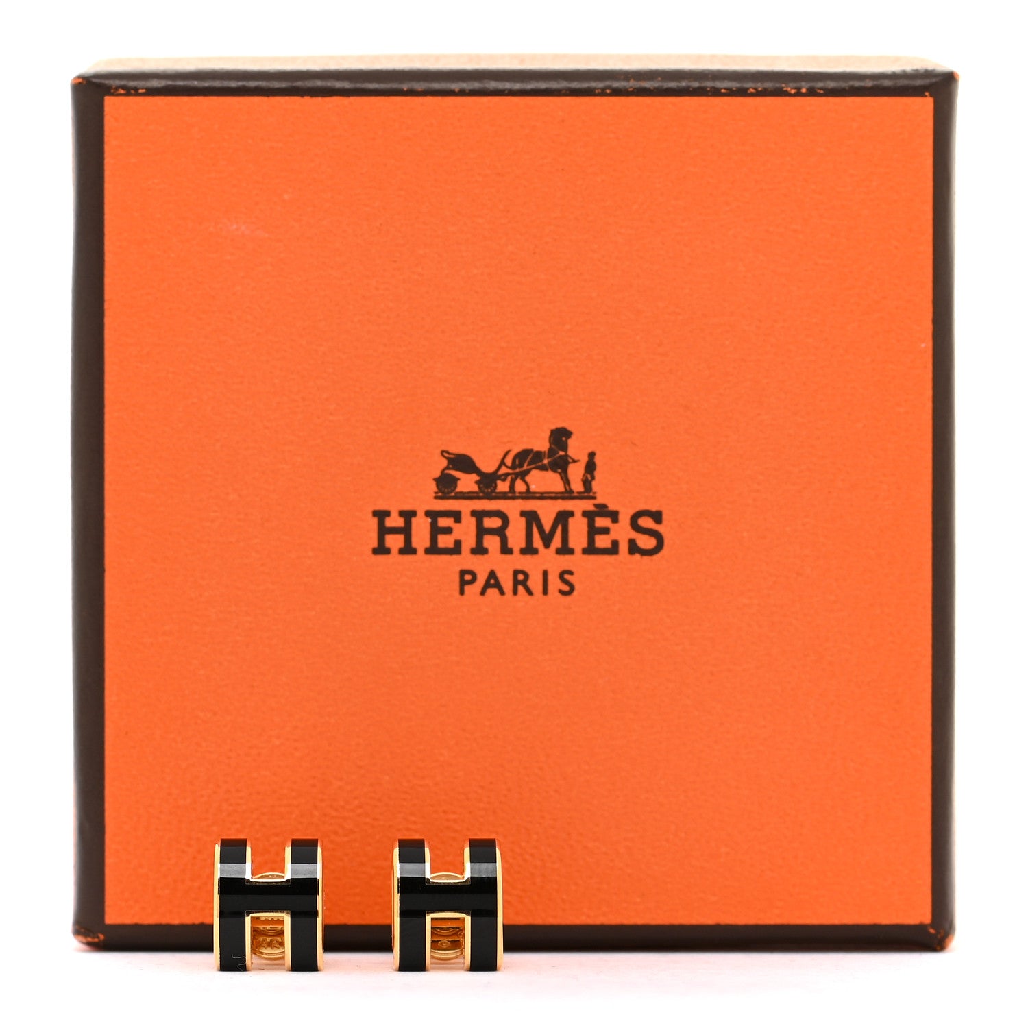 Hermes Gold Lacquered Mini Pop H Earrings Black 8 of 8