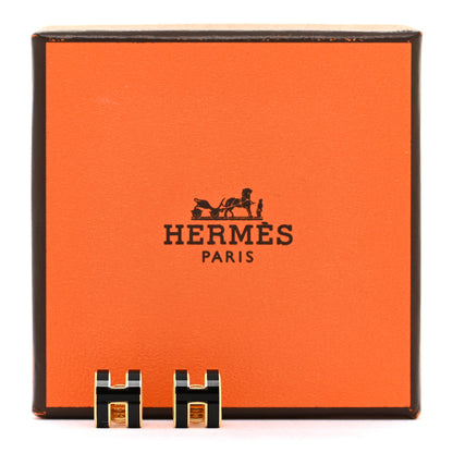 Hermes Gold Lacquered Mini Pop H Earrings Black 8 of 8