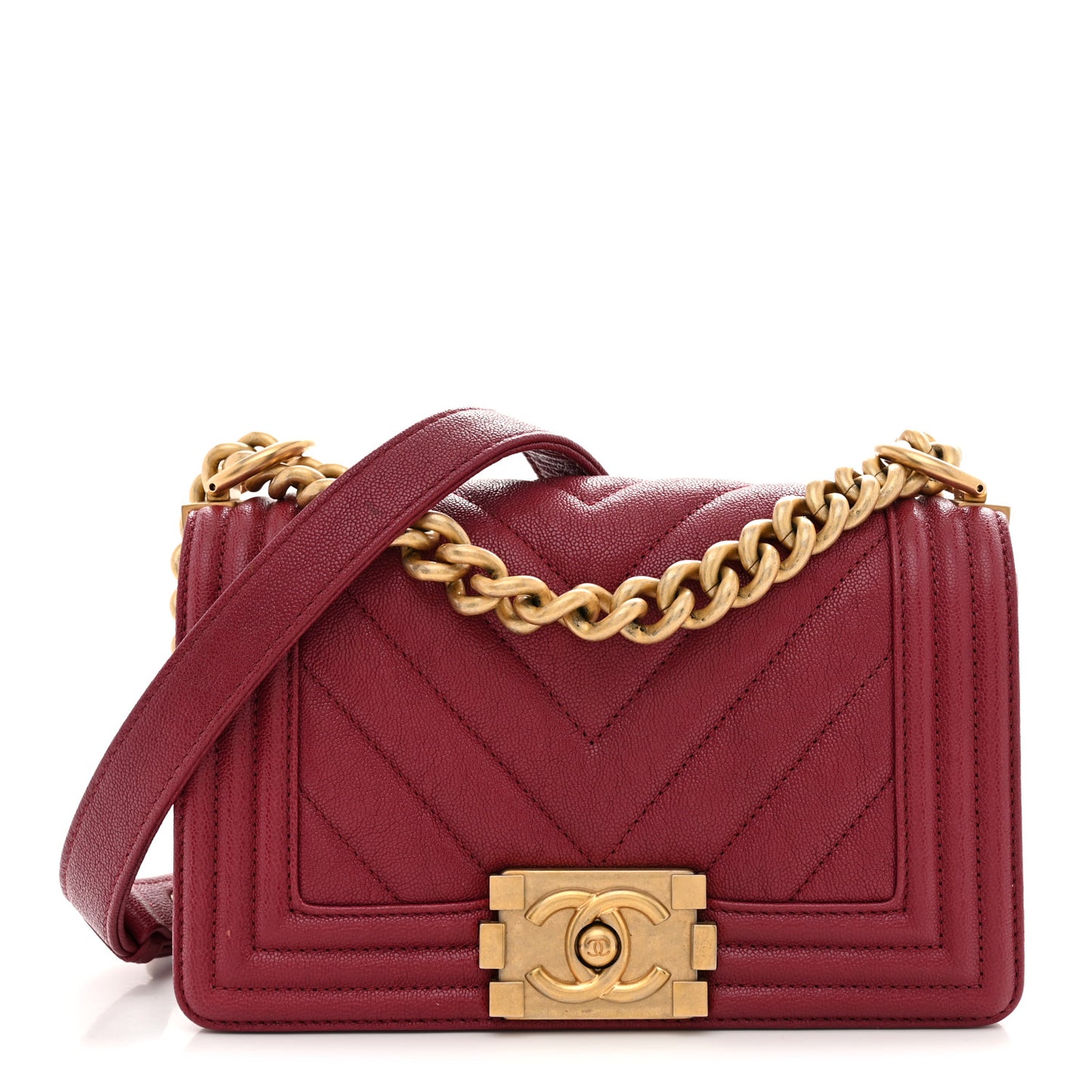 Caviar Chevron Quilted Small Boy Flap Dark Pink