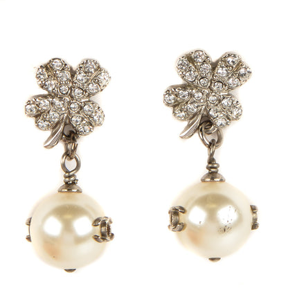 Chanel Crystal Pearl CC Clover Drop Earrings Silver 1 of 7