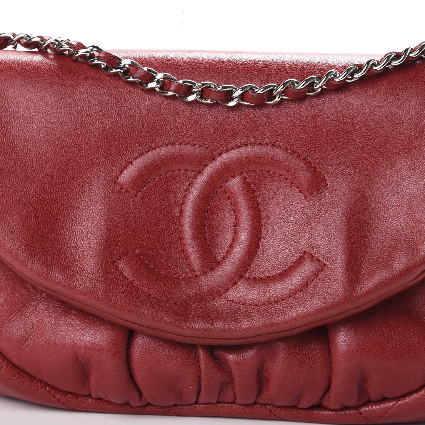 Lambskin Half Moon Wallet On Chain WOC Red