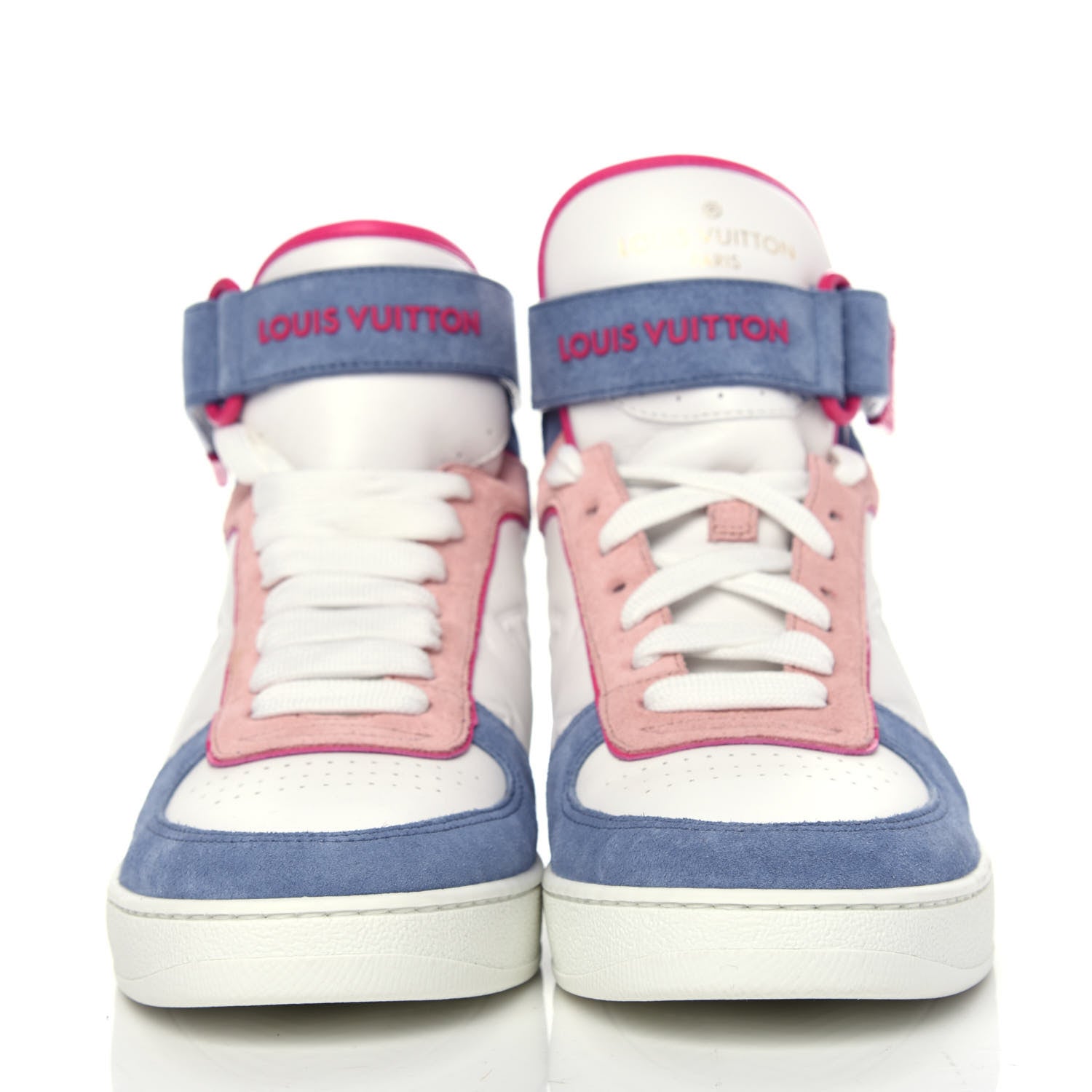 Louis Vuitton Sheepskin Embossed Suede Calfskin Womens Boombox High-Top Sneakers 37.5 White Denim Blue 2 of 10