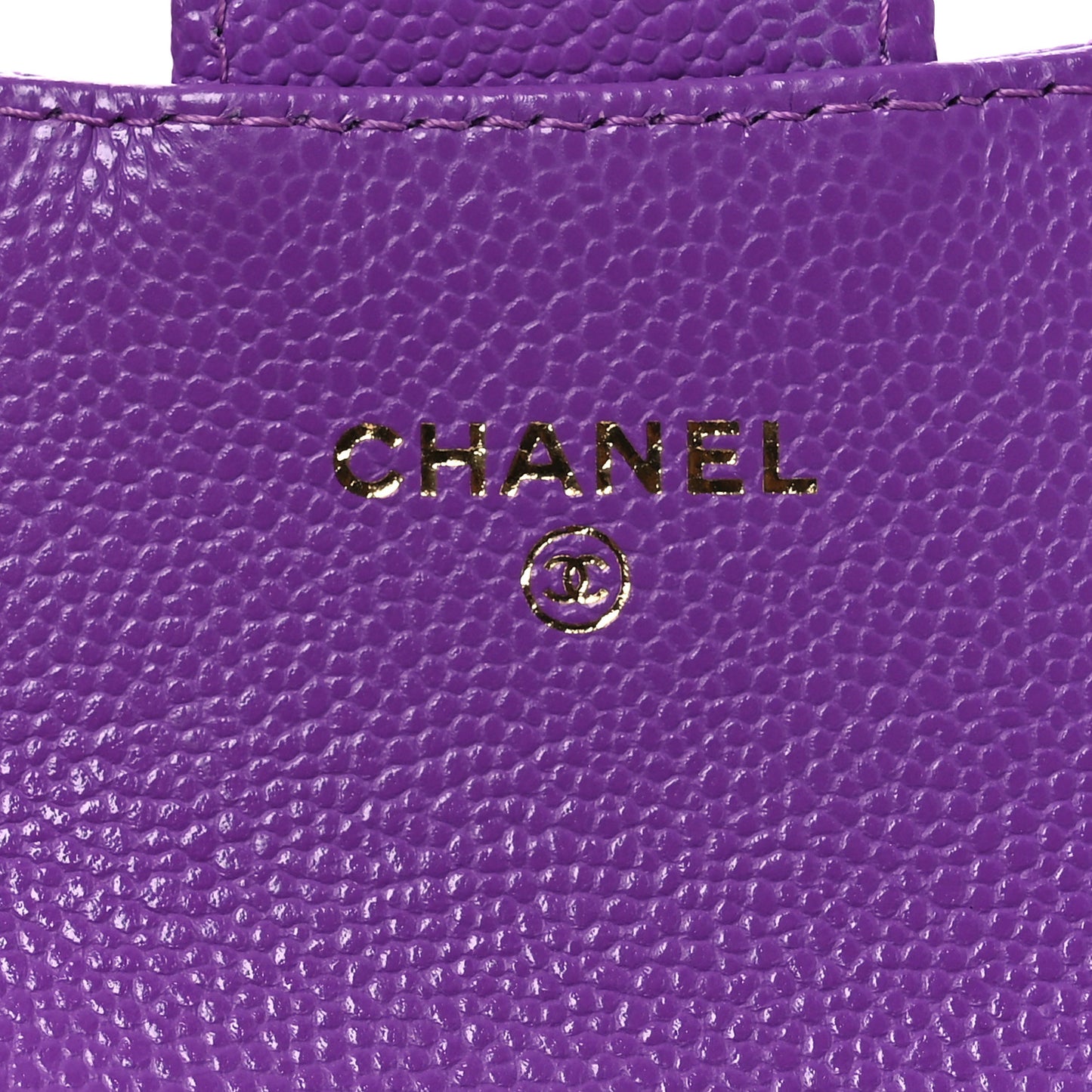Caviar Quilted Flap Card Holder Wallet Purple