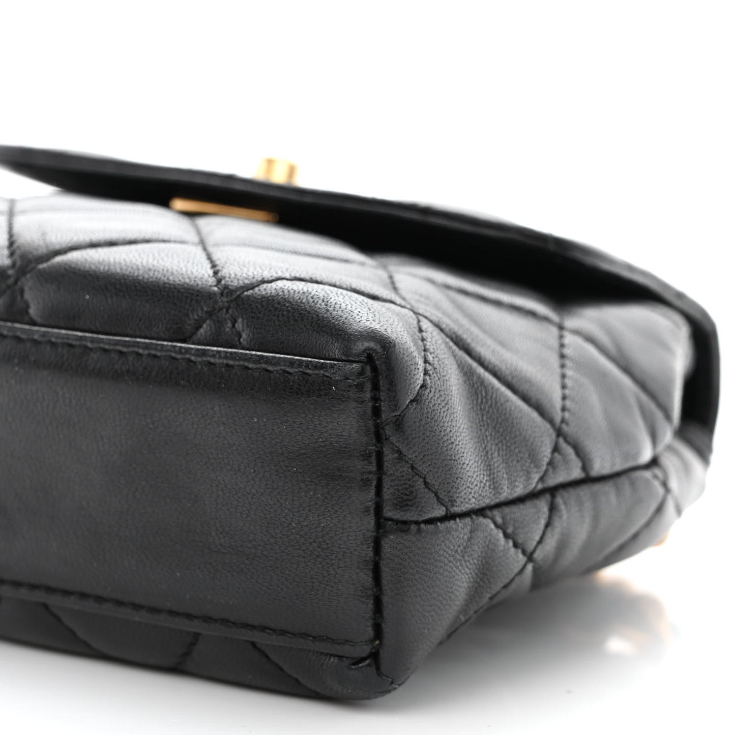 Lambskin Quilted Mini Flap Waist Belt Bag Black