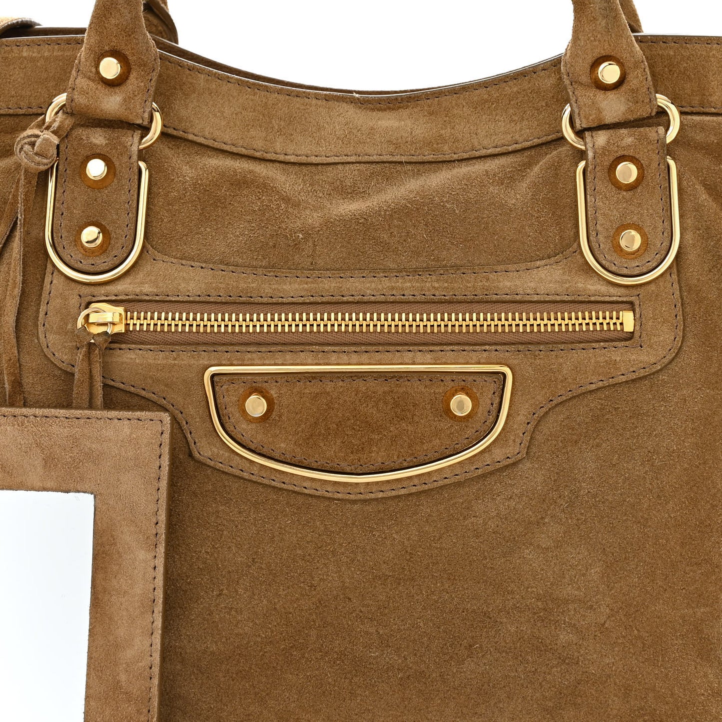 Baby Daim Suede Gold Metallic Edge Hardware City Beige Latte