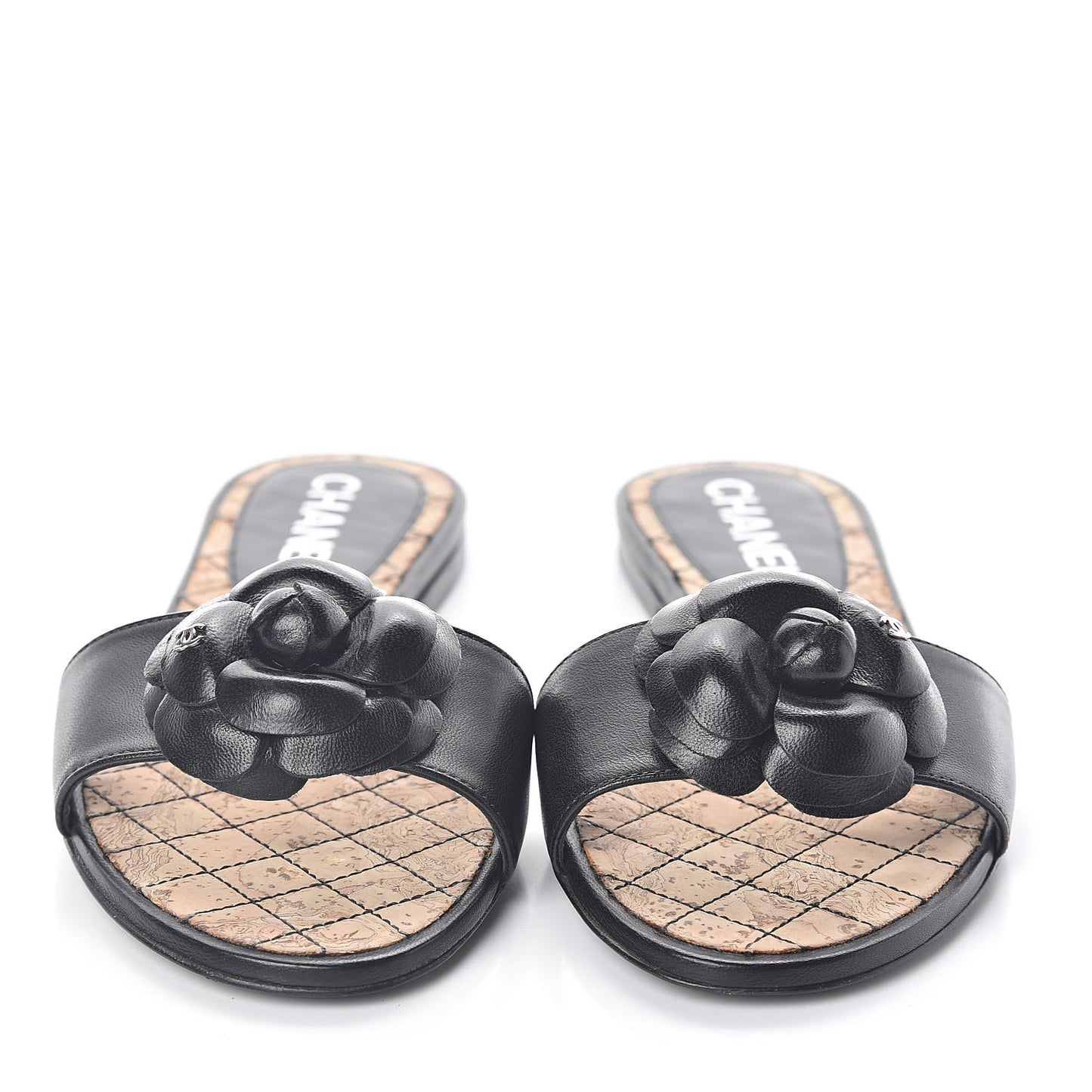 Lambskin Cork Camellia Sandals 37 Black