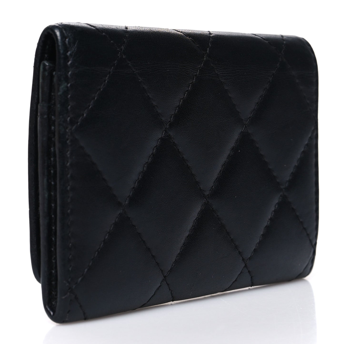Calfskin Quilted Cambon Business Card Holder Black