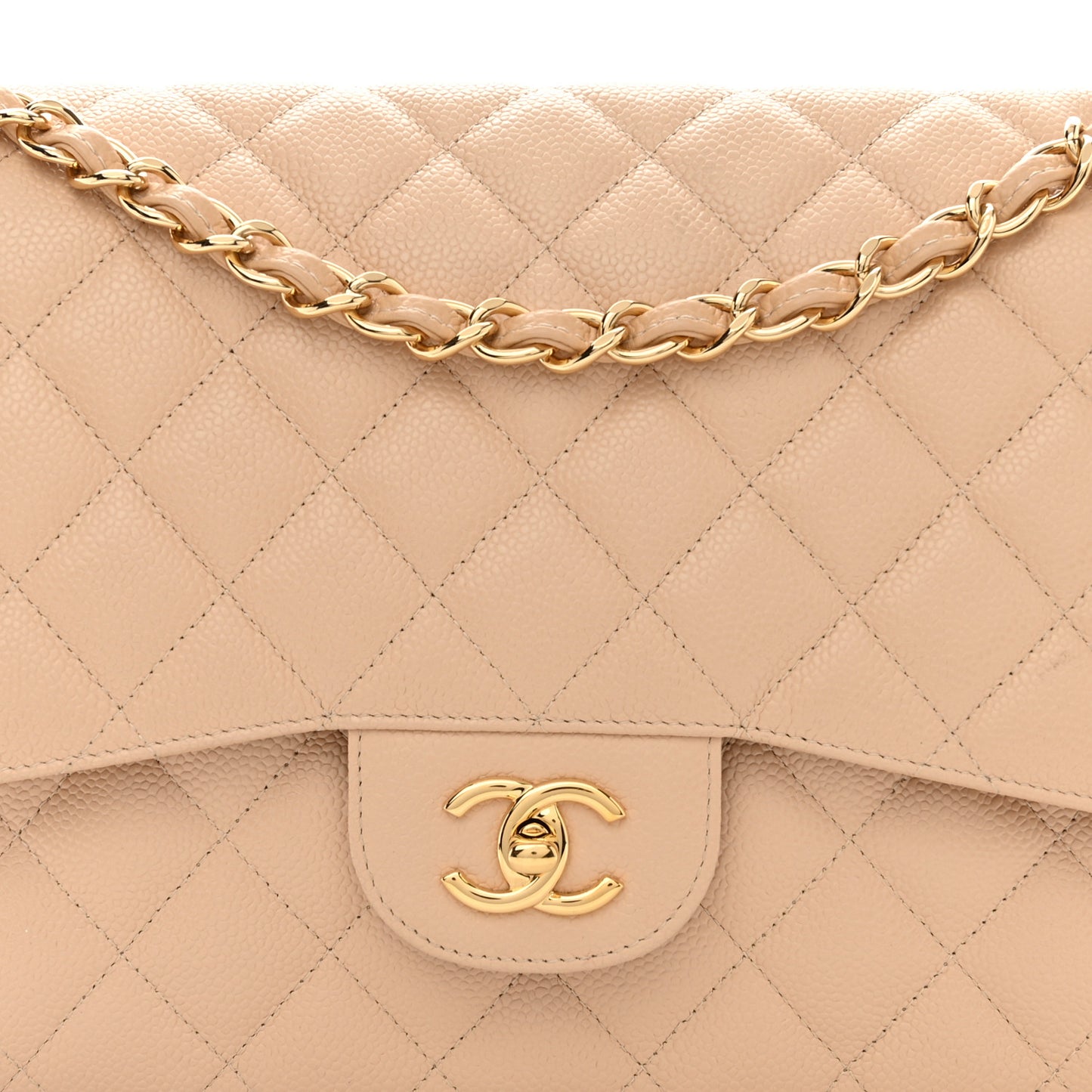 Caviar Quilted Jumbo Double Flap Beige Clair
