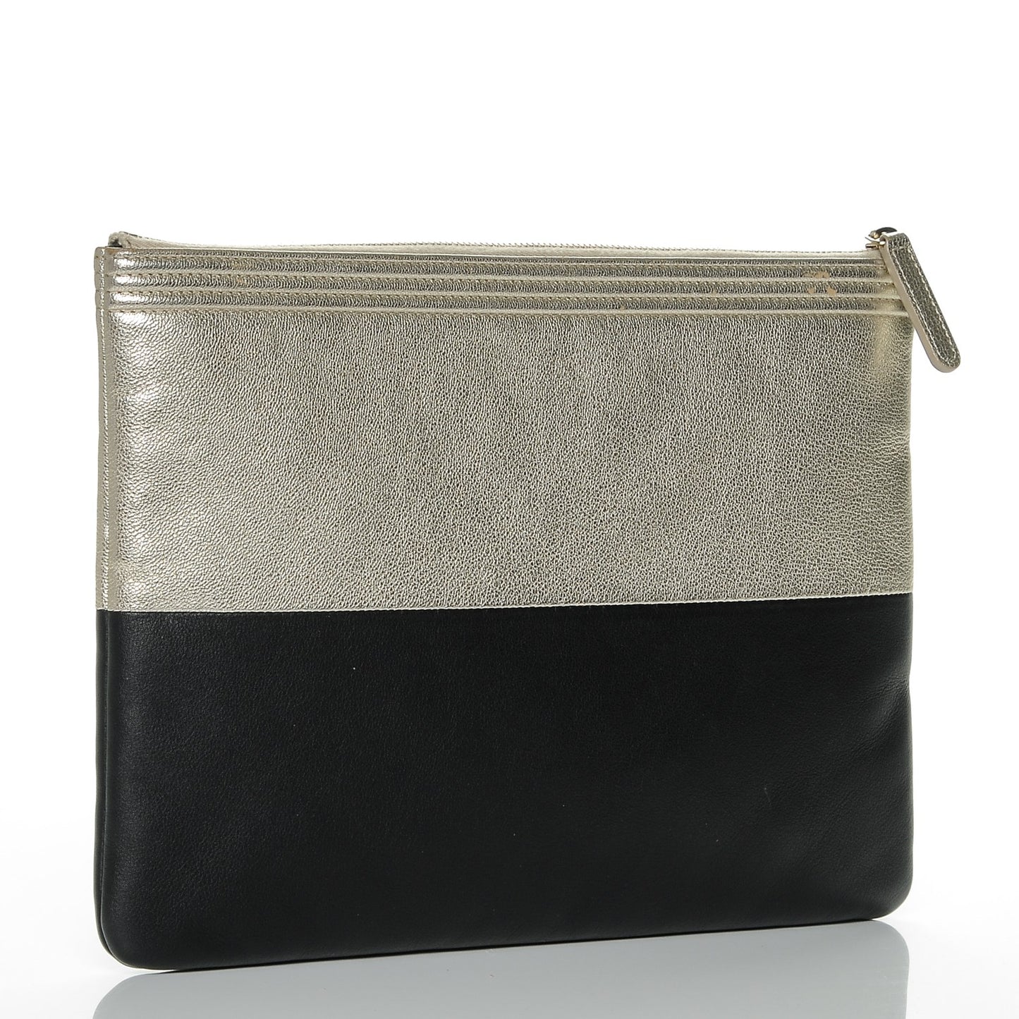 Metallic Goatskin Lambskin Medium Boy Cosmetic Case Black Gold