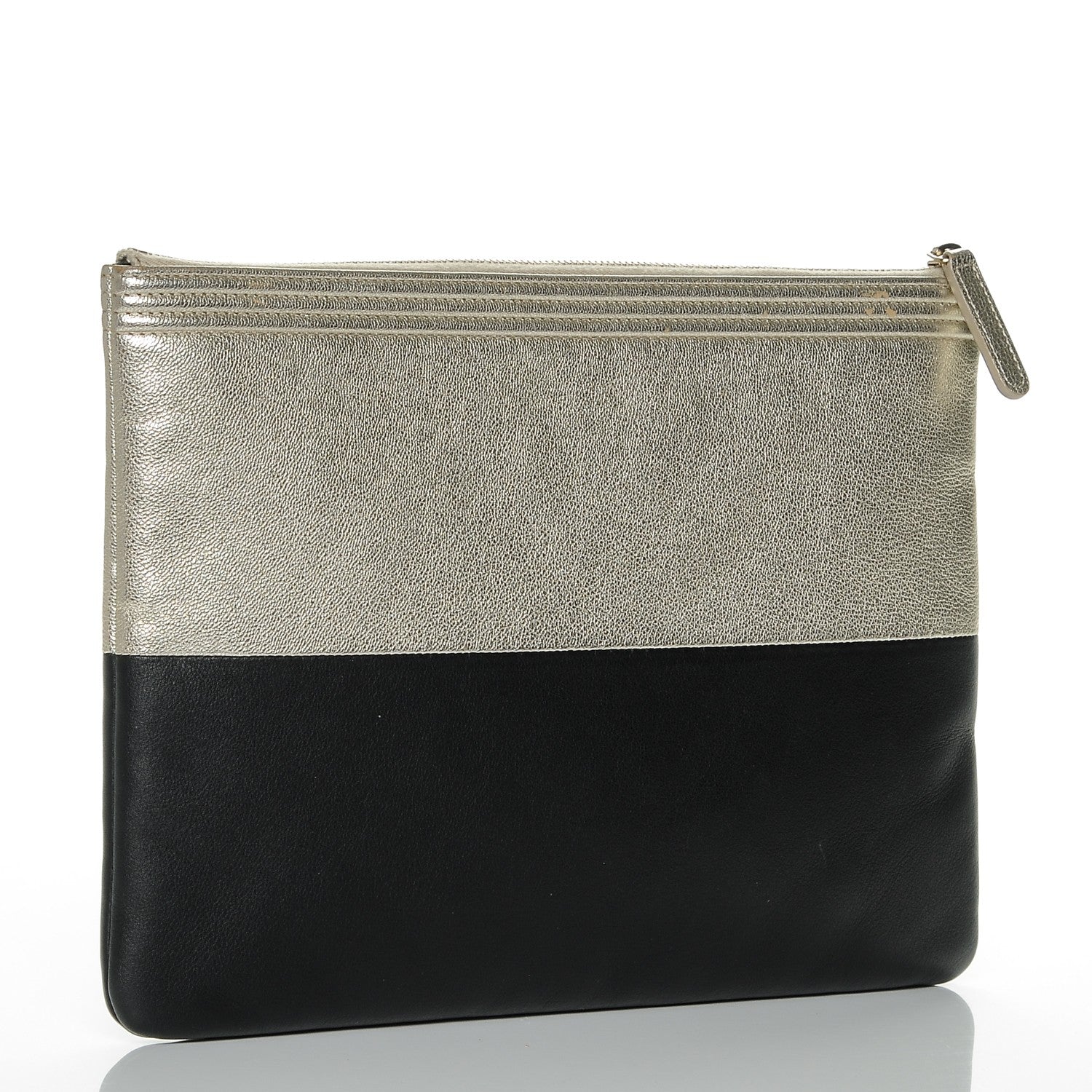 Chanel Metallic Goatskin Lambskin Medium Boy Cosmetic Case Black Gold 3 of 7